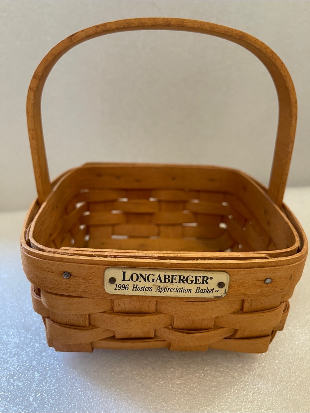Longaberger Natural Brown Handwoven Wood Basket with Handle